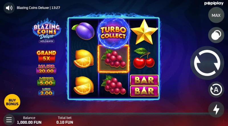 Tela de jogo do Blazing Coins Deluxe